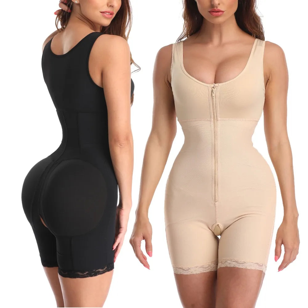 Zip Waist Lace Slimming Shaper Bodysuit