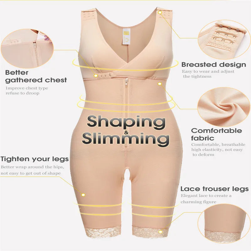 Zip Waist Lace Slimming Shaper Bodysuit