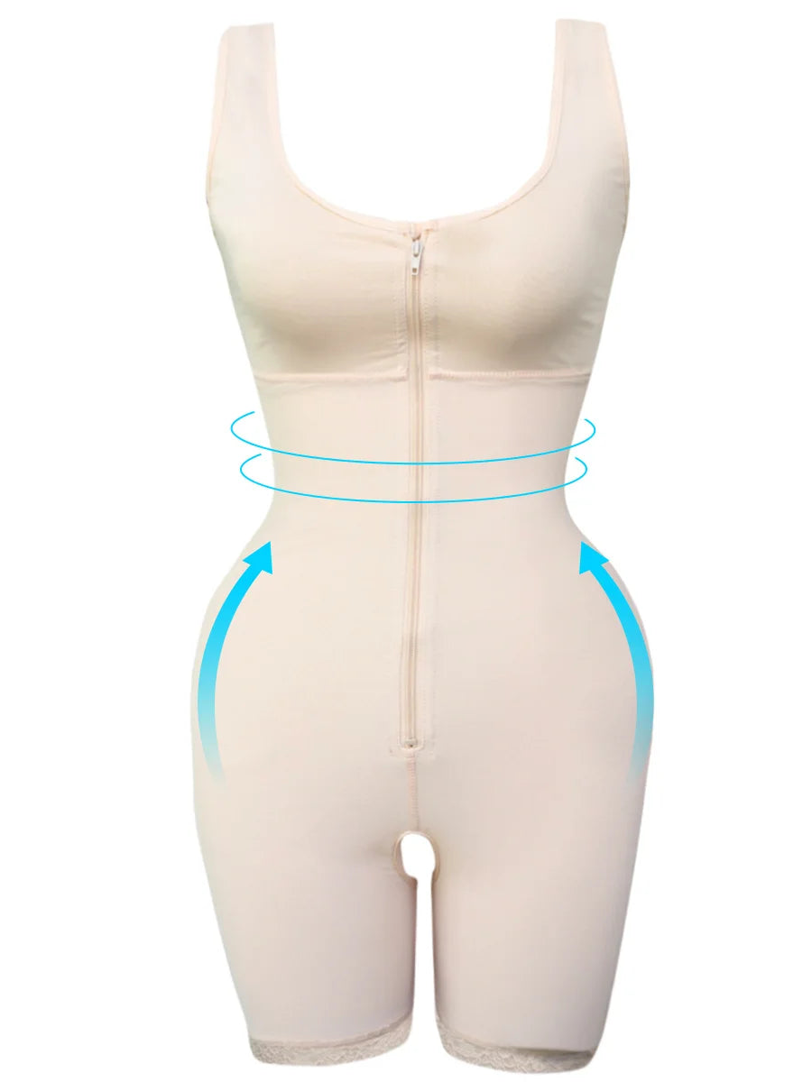 Zip Waist Lace Slimming Shaper Bodysuit