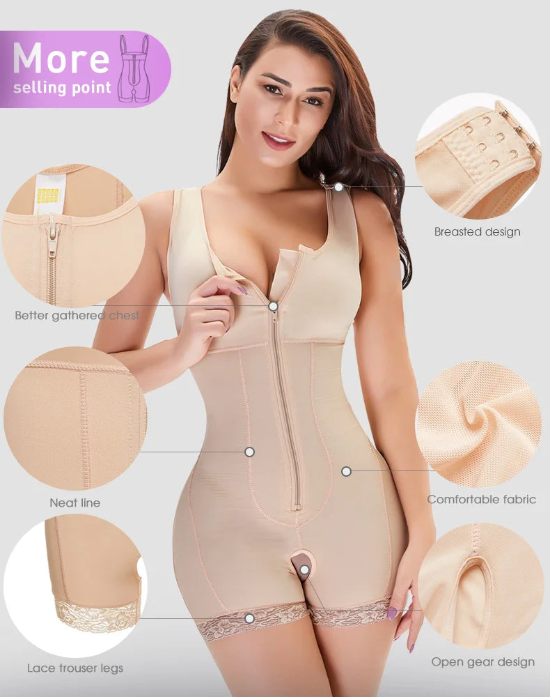 Zip Waist Lace Slimming Shaper Bodysuit