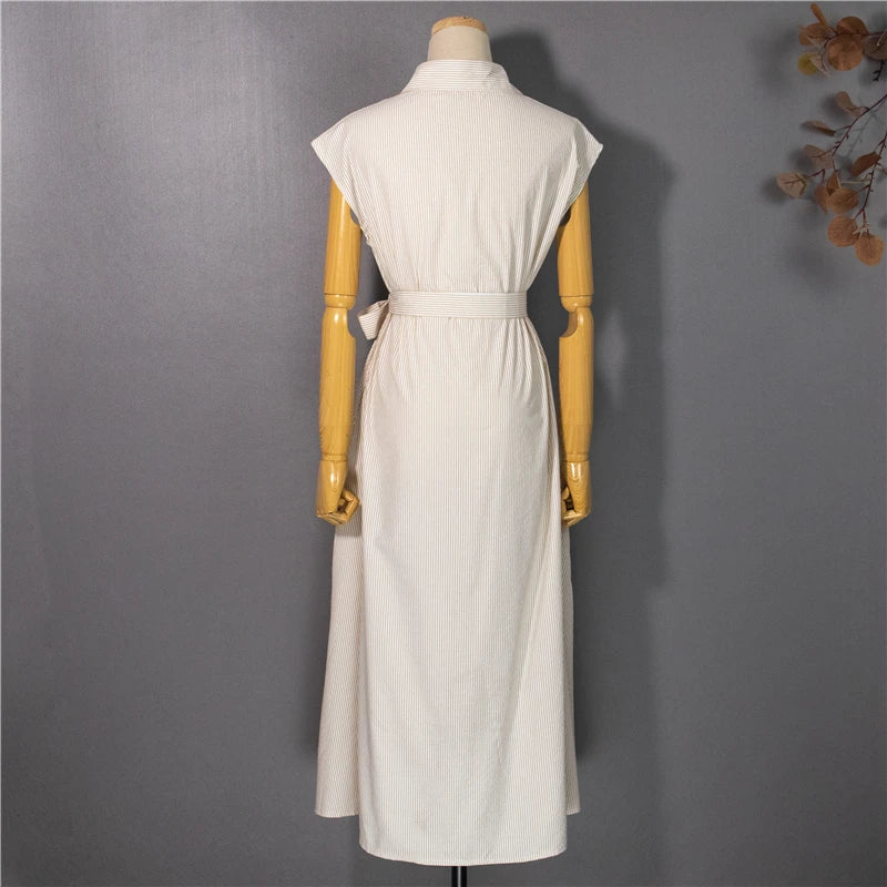 Women Striped Reglan Lace Up Elegant Long Dresses