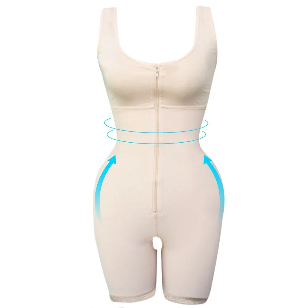 Zip Waist Lace Slimming Shaper Bodysuit