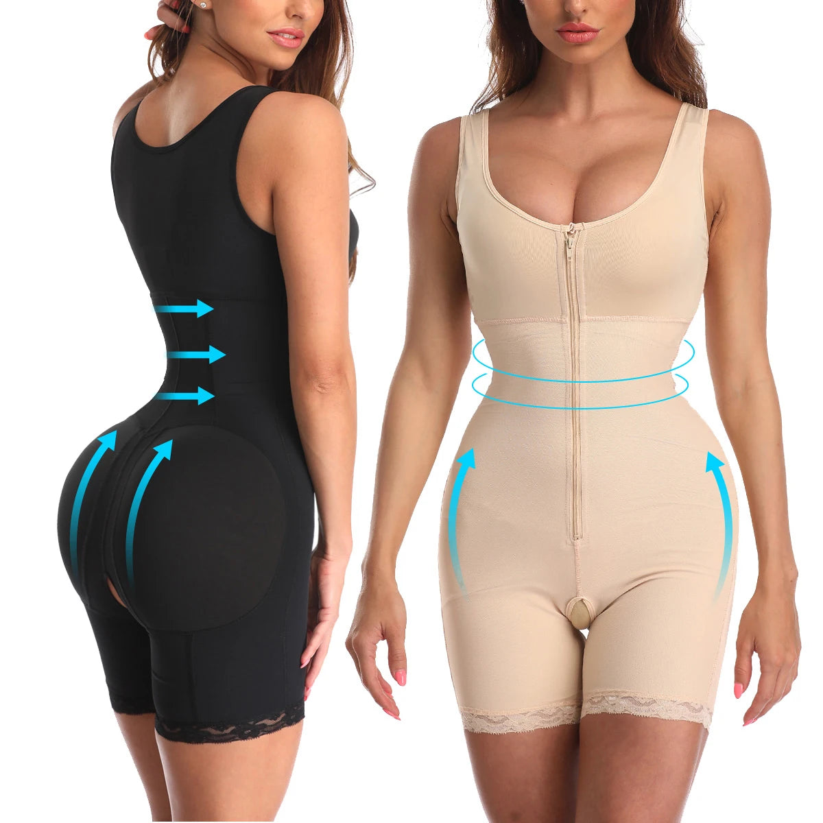Zip Waist Lace Slimming Shaper Bodysuit