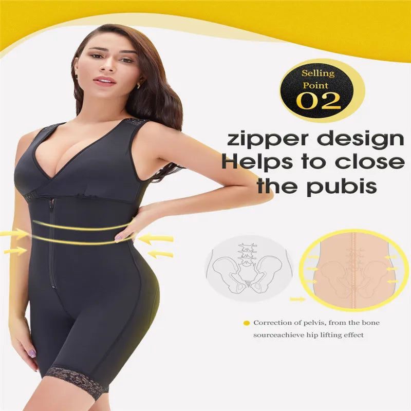 Zip Waist Lace Slimming Shaper Bodysuit