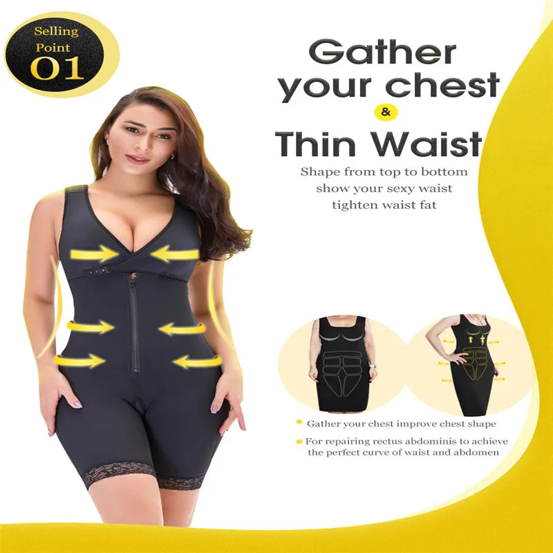 Zip Waist Lace Slimming Shaper Bodysuit