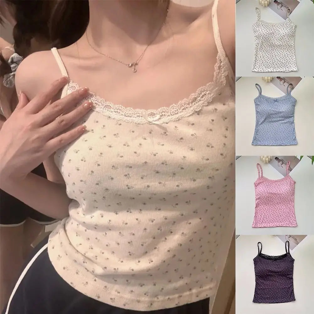 Elegant Lace Flower Print Camis Tank Tops