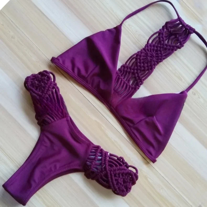 Braiding Rope Purple Bikinis Set For Women's