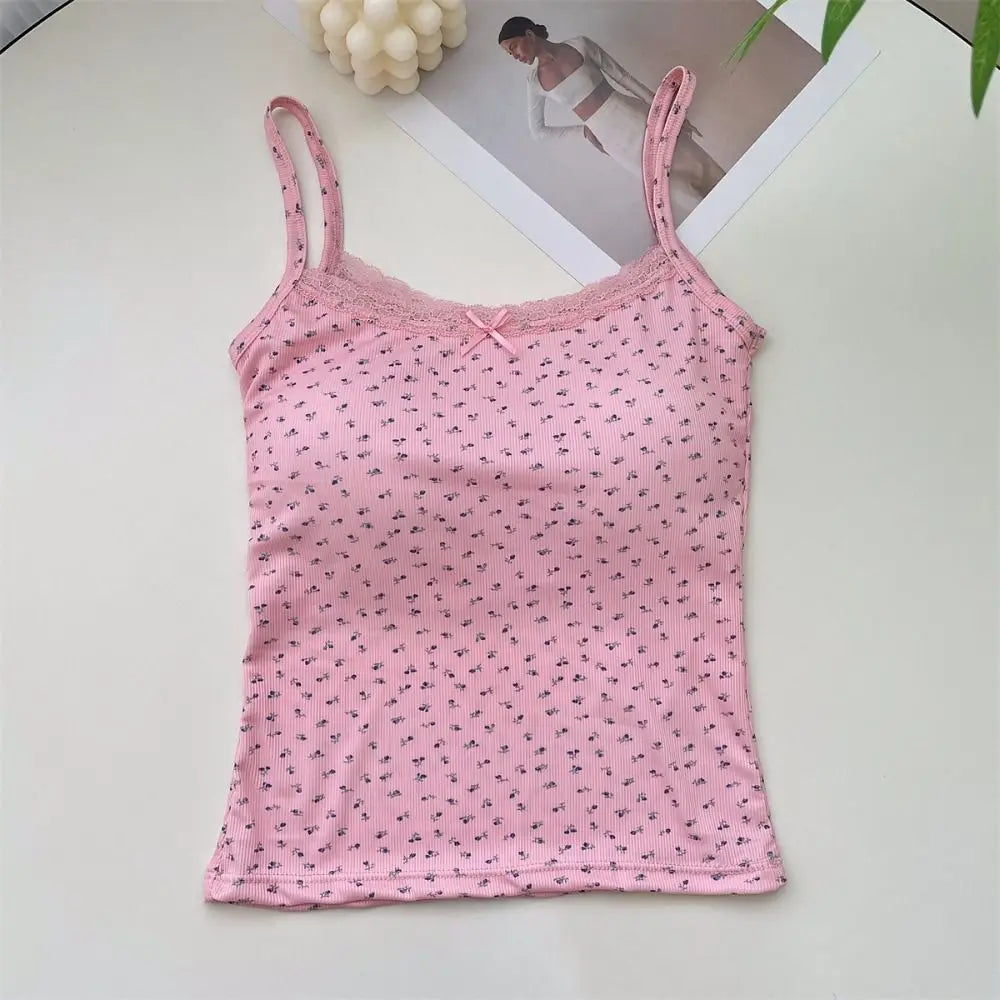 Elegant Lace Flower Print Camis Tank Tops