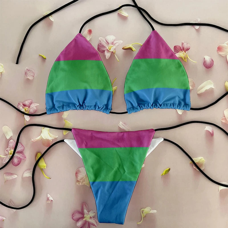 Sexy Women`s Rainbow Printed Bikini