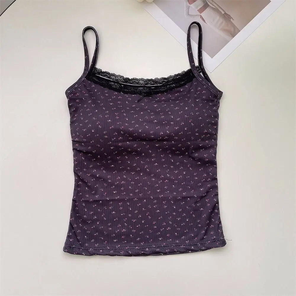 Elegant Lace Flower Print Camis Tank Tops