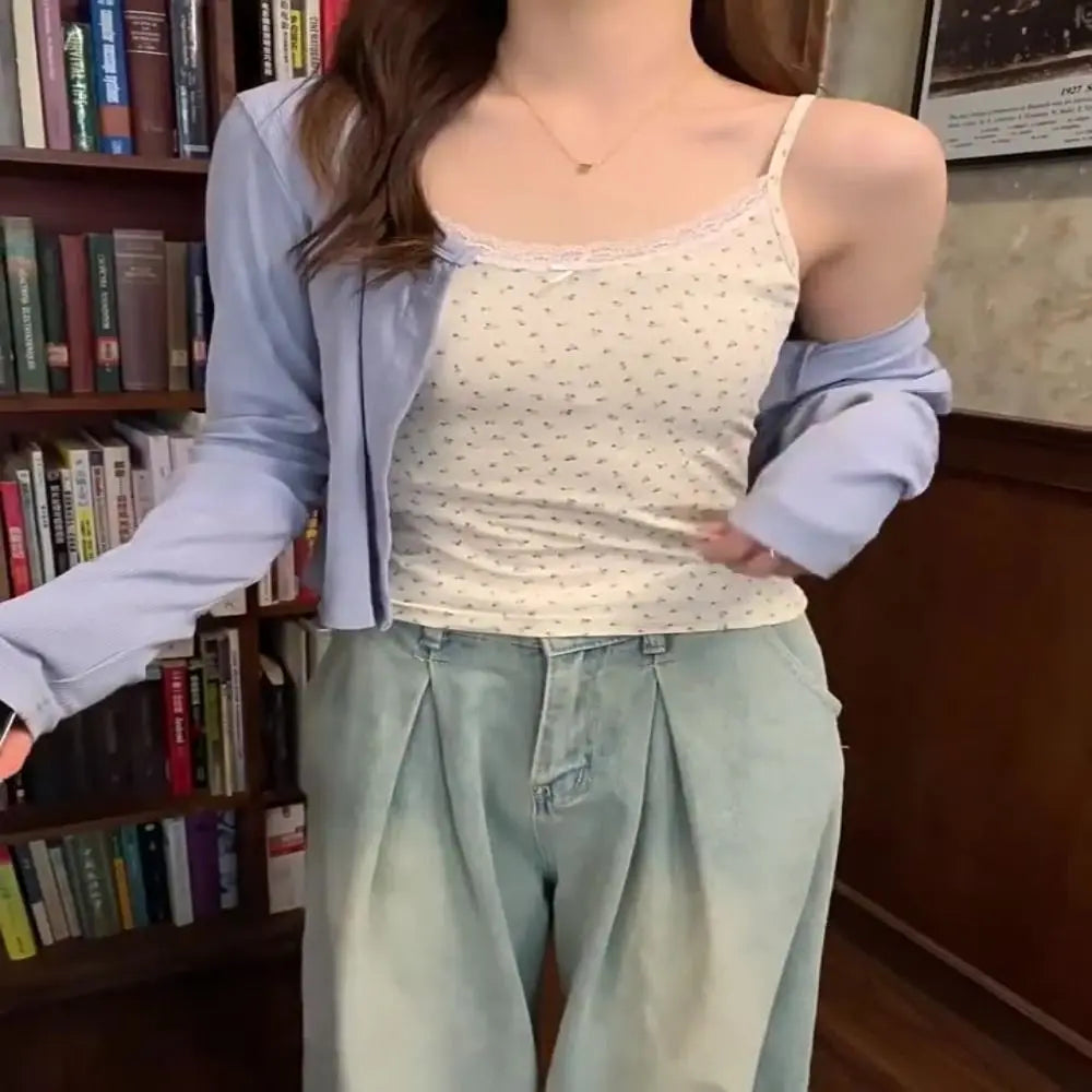 Elegant Lace Flower Print Camis Tank Tops