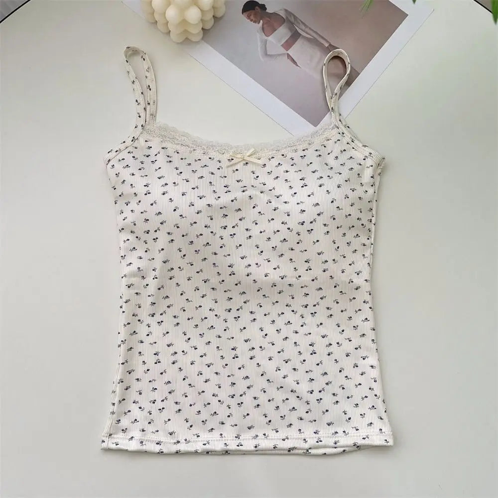 Elegant Lace Flower Print Camis Tank Tops