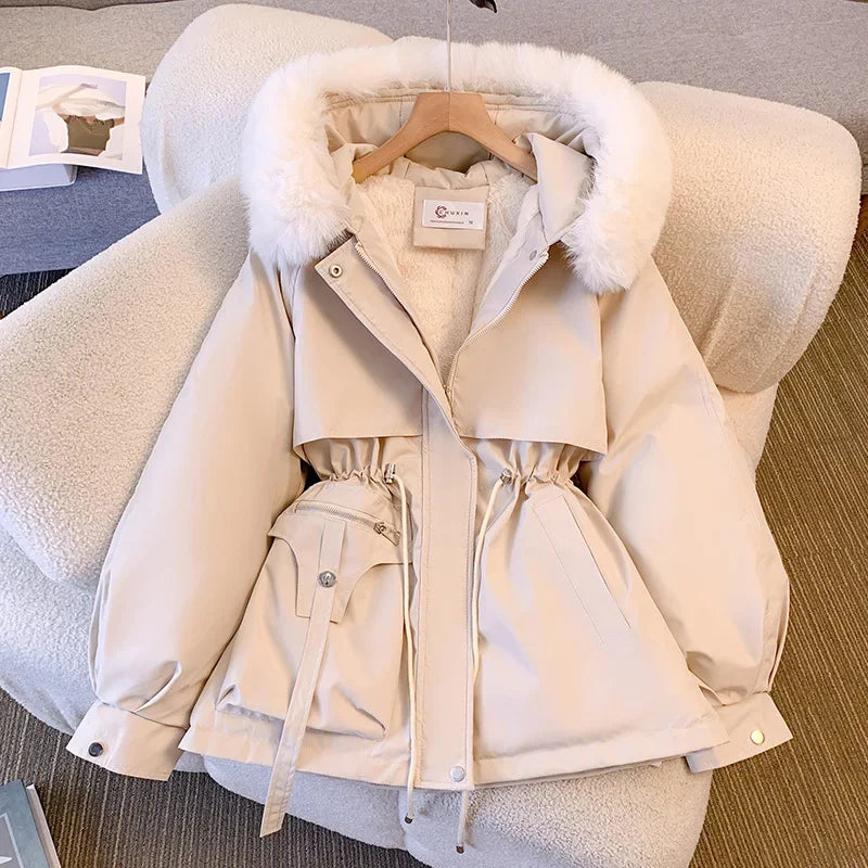 Fleece Lined Fur Hood Down Puffer Jacket