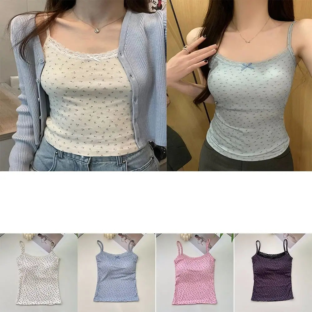Elegant Lace Flower Print Camis Tank Tops