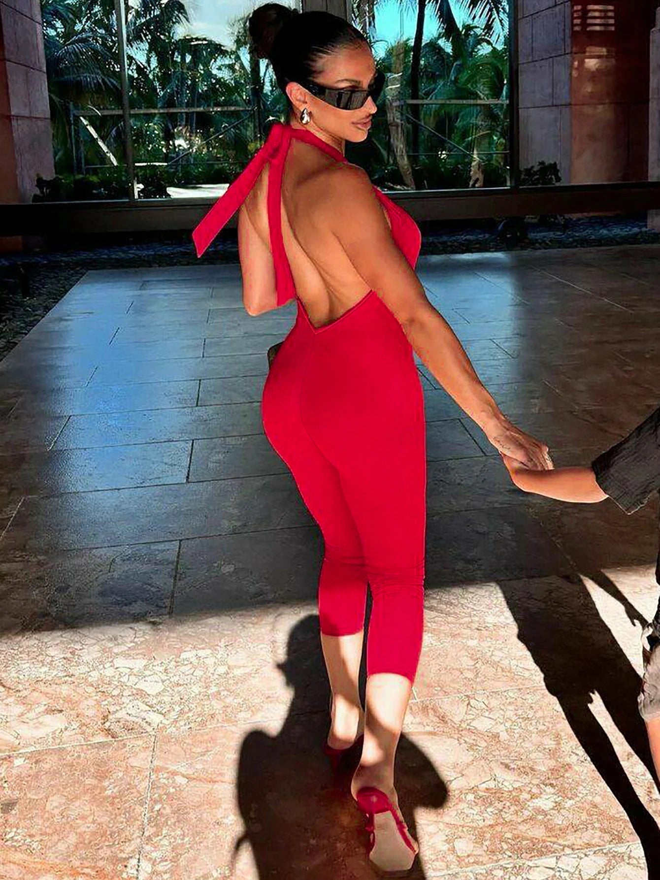 Sleeveless Halter Backless Lace Up Jumpsuit