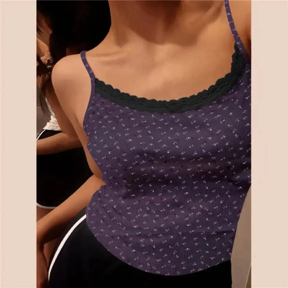 Elegant Lace Flower Print Camis Tank Tops