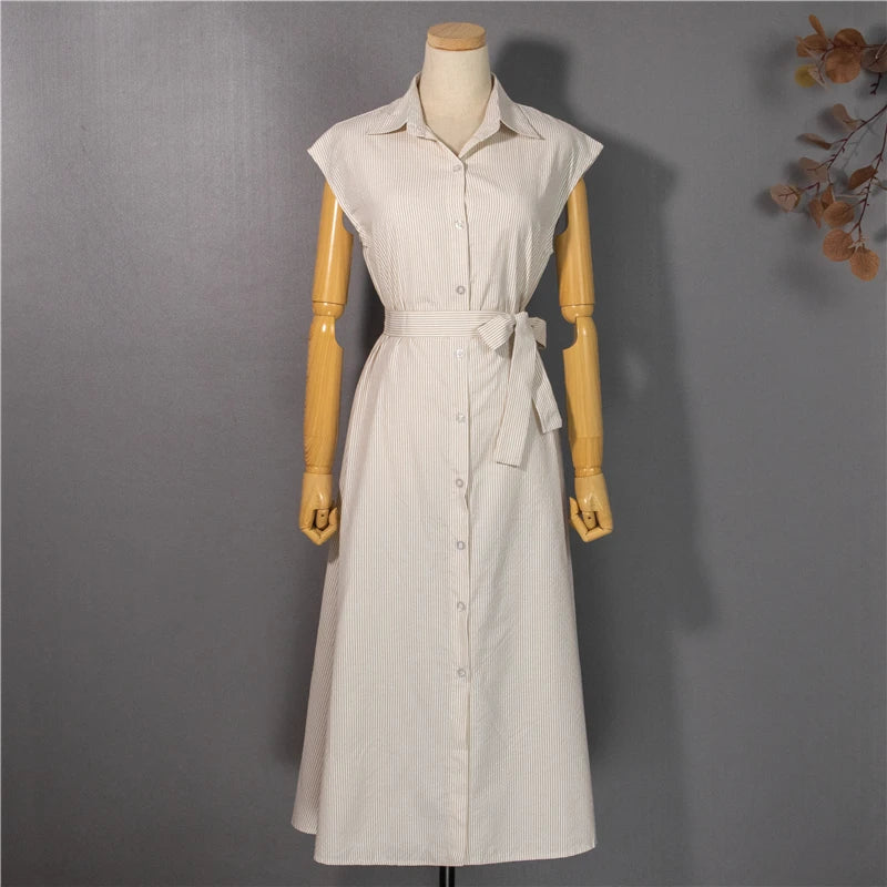 Women Striped Reglan Lace Up Elegant Long Dresses