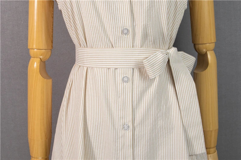 Women Striped Reglan Lace Up Elegant Long Dresses