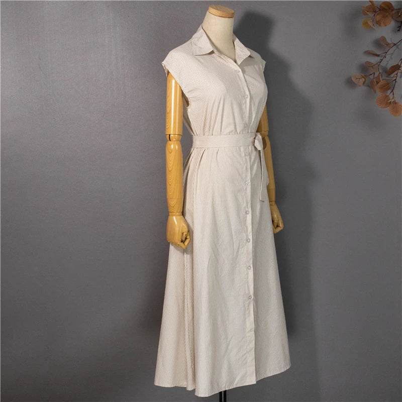 Women Striped Reglan Lace Up Elegant Long Dresses