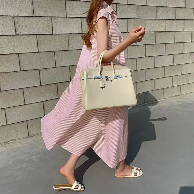 Women Striped Reglan Lace Up Elegant Long Dresses