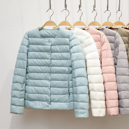 Winter Women Collarless Duck Down Puffer Jackets