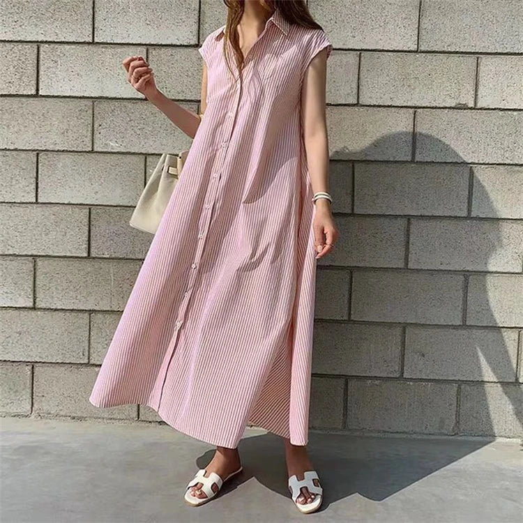 Women Striped Reglan Lace Up Elegant Long Dresses