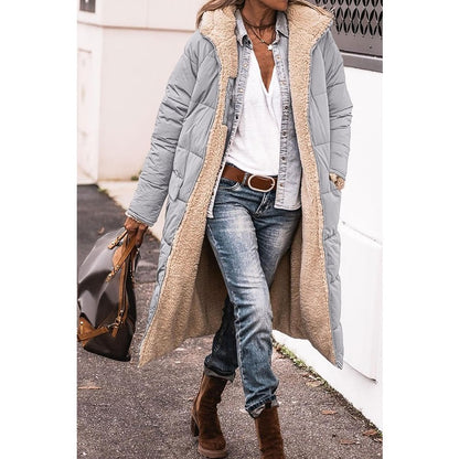Reversible Sherpa Fleece Long Hooded Puffer Jacket