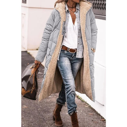 Reversible Sherpa Fleece Long Hooded Puffer Jacket