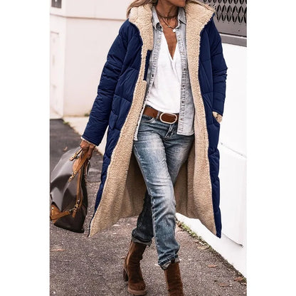 Reversible Sherpa Fleece Long Hooded Puffer Jacket
