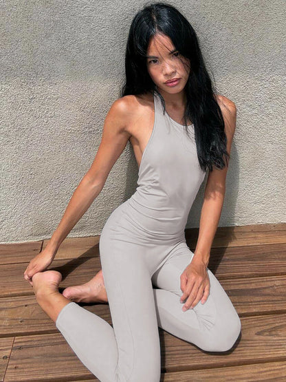 Sleeveless Halter Backless Lace Up Jumpsuit