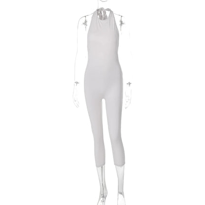 Sleeveless Halter Backless Lace Up Jumpsuit