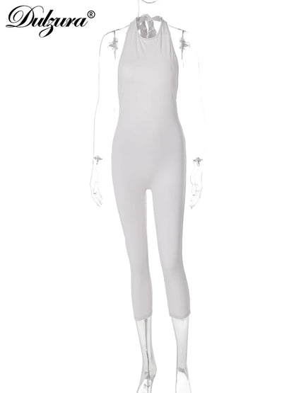Sleeveless Halter Backless Lace Up Jumpsuit