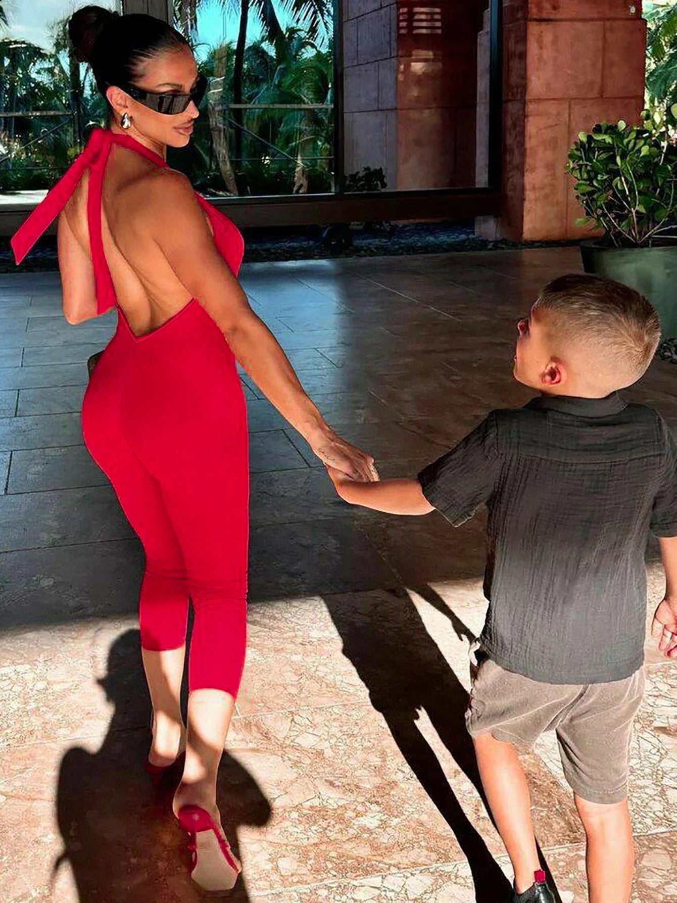 Sleeveless Halter Backless Lace Up Jumpsuit