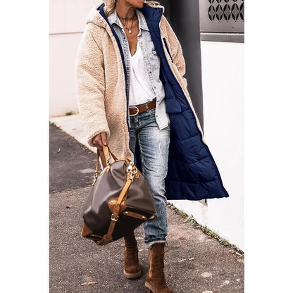 Reversible Sherpa Fleece Long Hooded Puffer Jacket