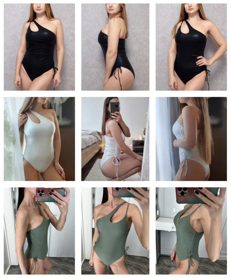 Solid Lace Up Swimsuit For Woman