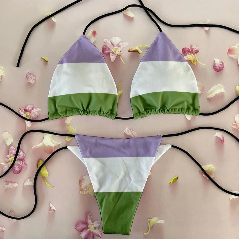 Sexy Women`s Rainbow Printed Bikini