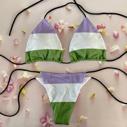 Sexy Women`s Rainbow Printed Bikini