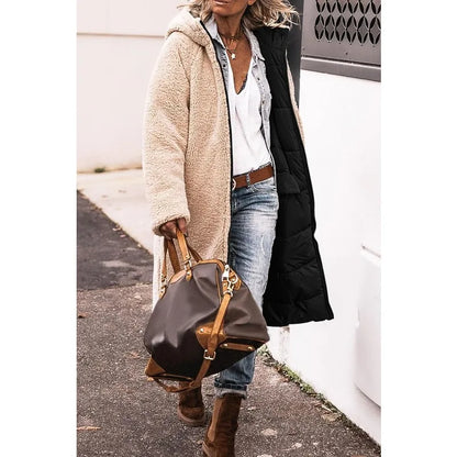 Reversible Sherpa Fleece Long Hooded Puffer Jacket