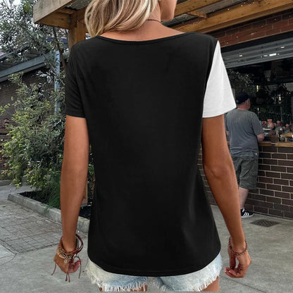 Classic Black White Button Up Asymmetrical T-Shirt