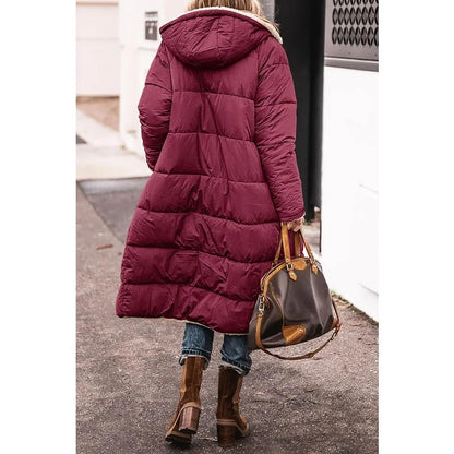 Reversible Sherpa Fleece Long Hooded Puffer Jacket