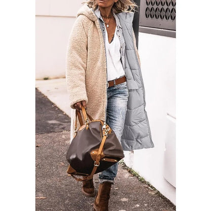 Reversible Sherpa Fleece Long Hooded Puffer Jacket