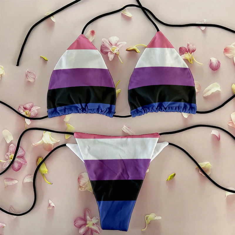 Sexy Women`s Rainbow Printed Bikini