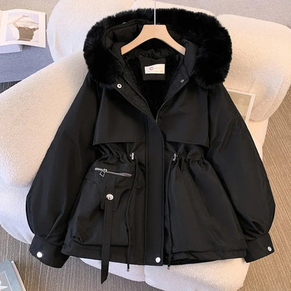 Fleece Lined Fur Hood Down Puffer Jacket