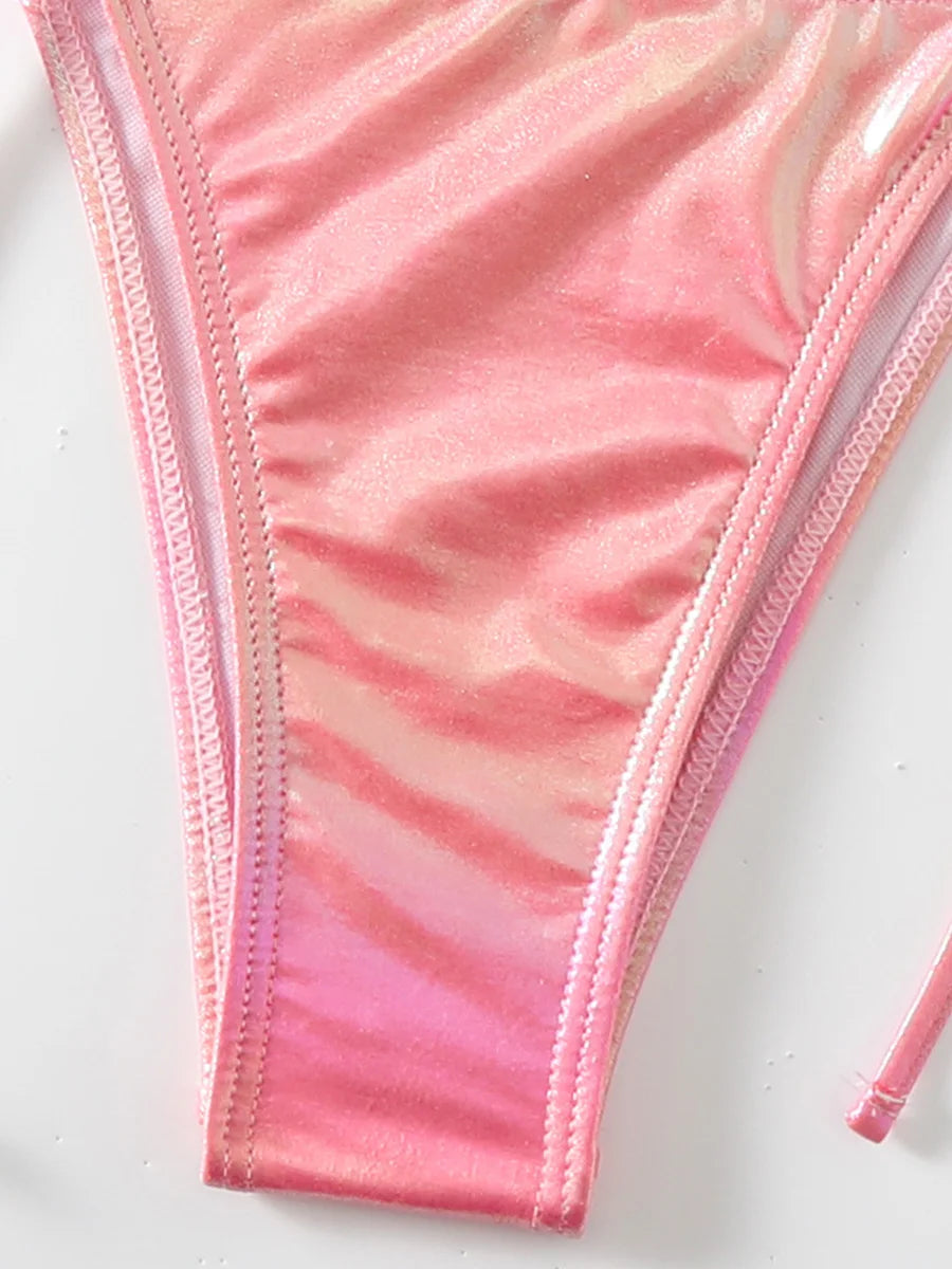 Leather Halter Strappy Gradient Bikini