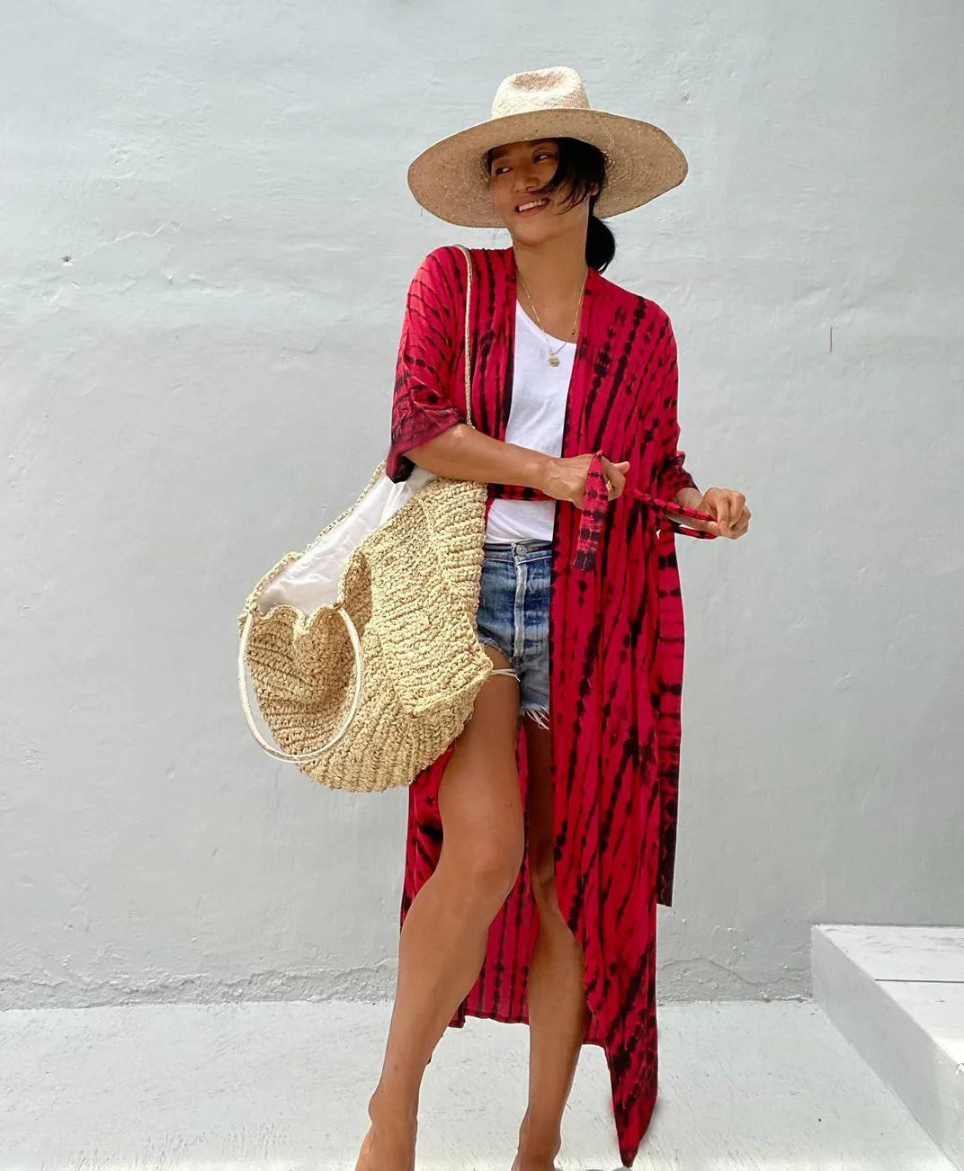 Summer Vintage Printed Belted Cover Ups