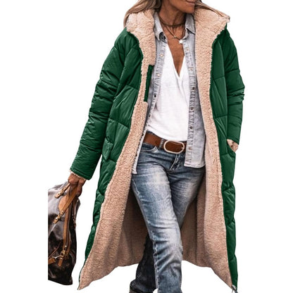 Reversible Sherpa Fleece Long Hooded Puffer Jacket