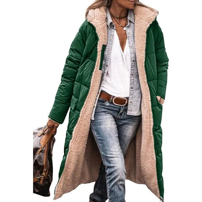 Reversible Sherpa Fleece Long Hooded Puffer Jacket