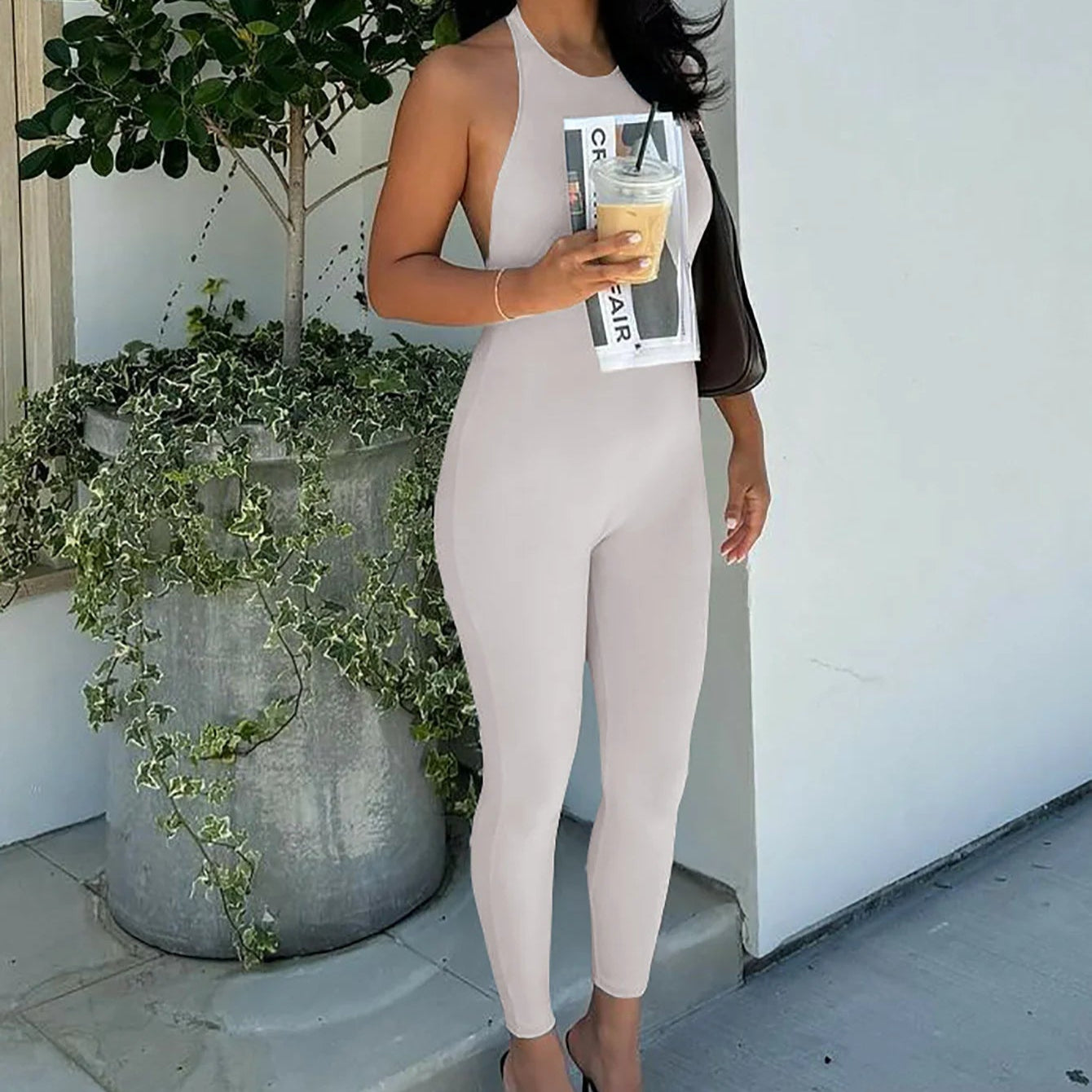 Sleeveless Halter Backless Lace Up Jumpsuit