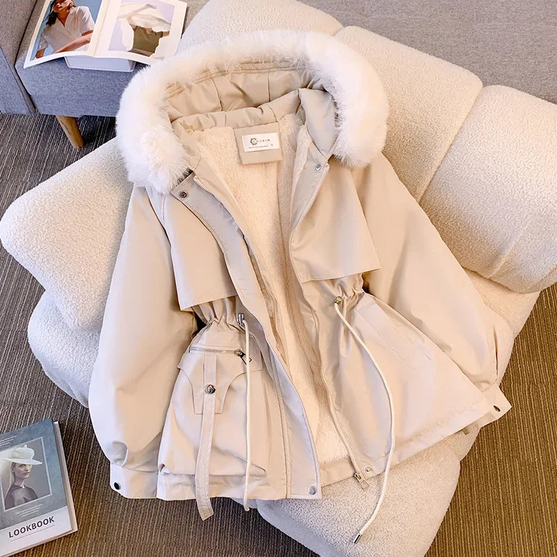 Fleece Lined Fur Hood Down Puffer Jacket