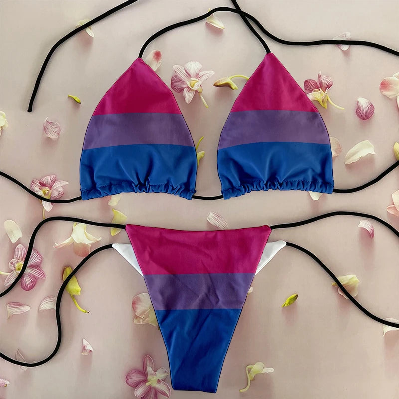 Sexy Women`s Rainbow Printed Bikini